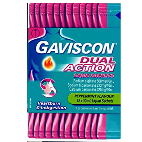 Gaviscon Double Action Liquid Sachets 12 X 10ml Mint Flavor