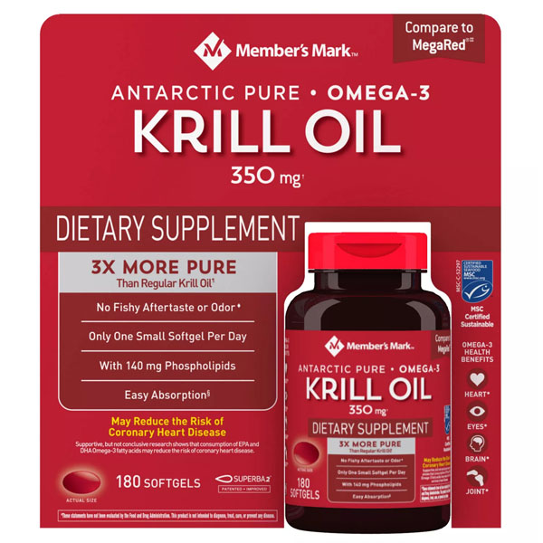 Member’s Mark Antarctic Pure Omega-3 Krill Oil 350mg 180 Softgels