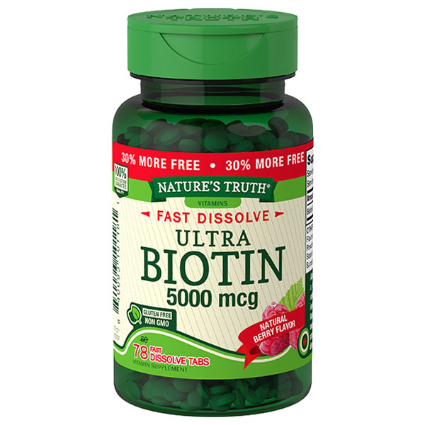 Nature’s Truth Ultra Biotin 5,000mcg Natural Berry Flavor Fast Dissolve 78 Tabs
