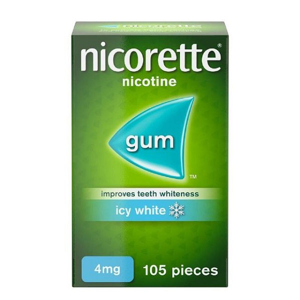 Nicorette Icy White Chewing Whitening Gum, 4mg 105 Pieces
