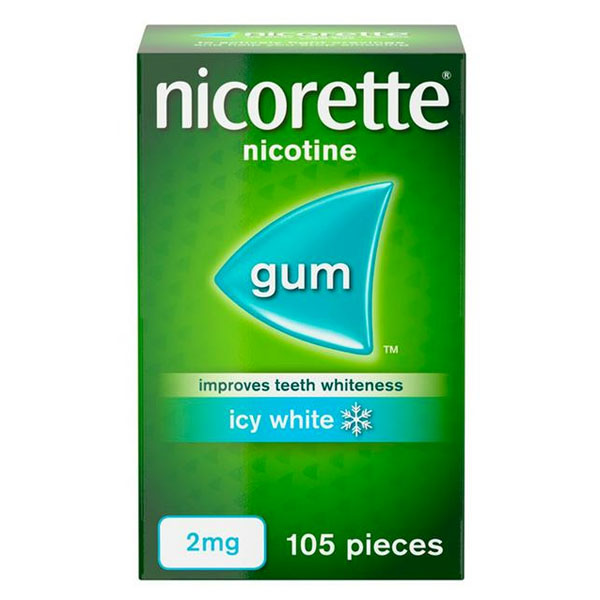 Nicorette Icy White Whitening Gum, 2mg 105 Pieces, (Stop Smoking Aid)