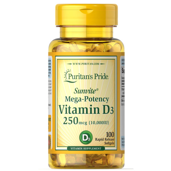 Puritan’s Pride Vitamin D3 250mcg 10,000IU 100 Softgels