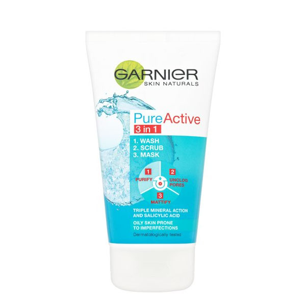 Garnier Pure Active 3-In-1 Wash, Scrub, Mask 150ml