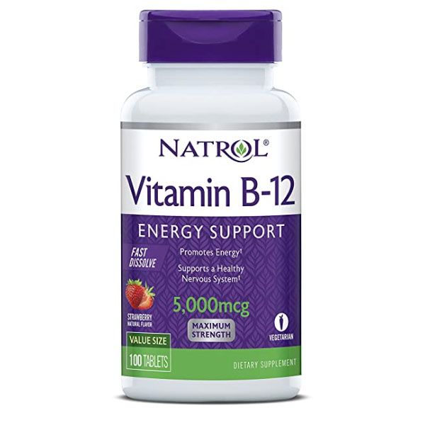 Natrol Vitamin B12 Fast Dissolve Strawberry Flavor 5000mcg 100 Tablets