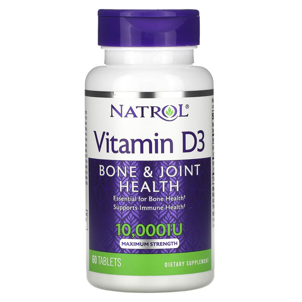 Natrol Vitamin D3, Bone & Joint Health, Maximum Strength, 10,000 IU 60 Tablets