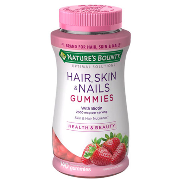 Nature's Bounty Hair, Skin, and Nails with Biotin Multivitamin Supplement, Strawberry 2500 mcg 140 Gummies