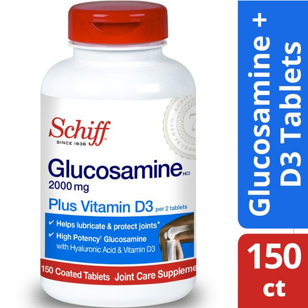Schiff Glucosamine 2000mg with Vitamin D3 and Hyaluronic Acid Joint Supplement, 150 Tablets