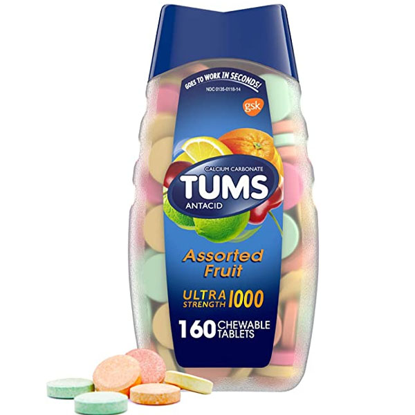 TUMS Ultra Strength Antacid Tablets for Chewable Heartburn Relief and Acid Indigestion Relief, Assorted Fruit - 160 Tablet