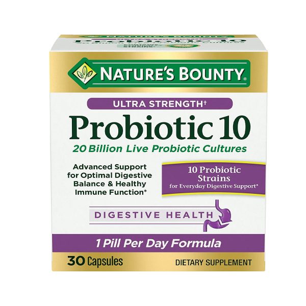 GUT HEALTH + IMMUNE SUPPORT (1): The gastrointestinal (GI) microbiome is not only active in the digestion of food and absorption of nutrients but also supports tissues lining the immune system. (1) Nature’s Bounty Ultra Strength Probiotic 10 supports a healthy digestive, immune, and upper respiratory systems for whole-body well-being (1) #1 MULTI-STRAIN PROBIOTIC (3): Nature’s Bounty Ultra Strength Probiotic 10 contains 10 unique probiotic strains to supplement the natural diversity of your GI microbiome, supporting healthy digestion and overall wellness (1)