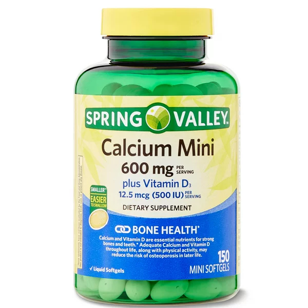 Spring Valley Calcium 600mg plus Vitamin D3, 150 Mini Softgels