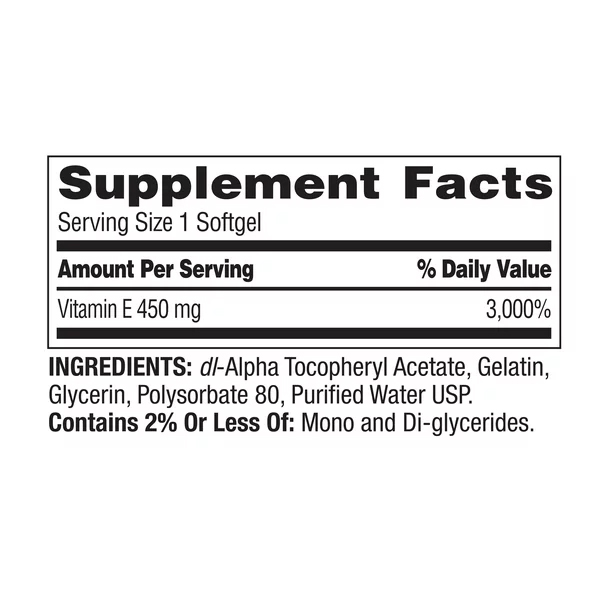 Spring Valley Extra Strength Water Dispersible Vitamin E Supplement 450 mg (1000iu) 100 Softgels