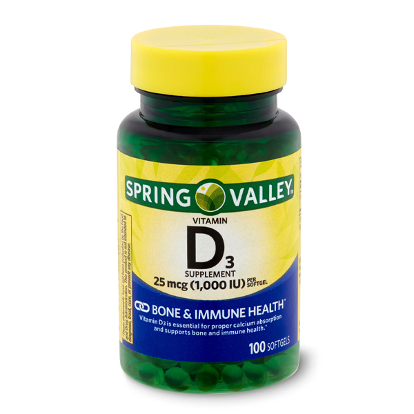 Spring Valley Vitamin D3 Softgels (1000 IU) 100 Softgels