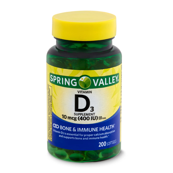 Spring Valley Vitamin D3 Supplement 10 mcg (400 IU) 200 Softgels