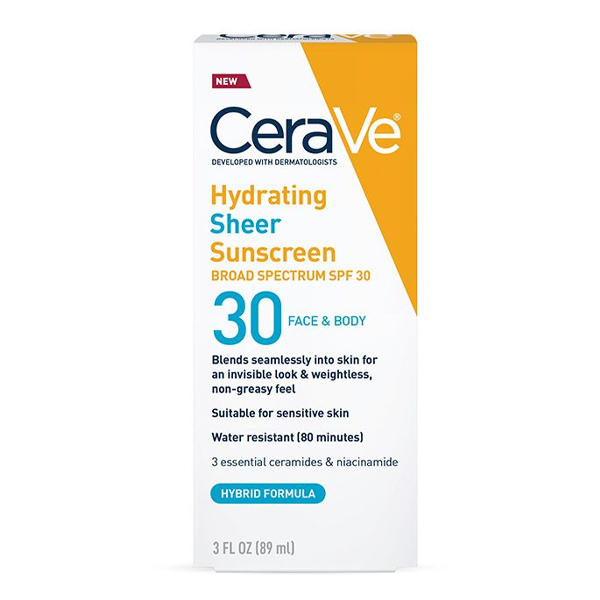 Cerave Hydrating Sheer Sunscreen Broad Spectrum SPF 30 for Face & Body 89ml