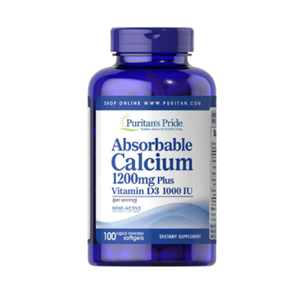 Puritan's Pride Absorbable Calcium 1200 mg with Vitamin D 1000 IU 100 Softgels