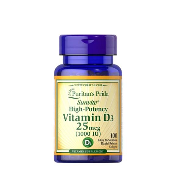 Puritan's Pride Vitamin D3 25 mcg (1000 IU) 100 Softgels