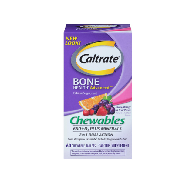Caltrate Bone Health Advanced 600+D3 plus Minerals Multi-Flavor Calcium Chewables 60 Tablets