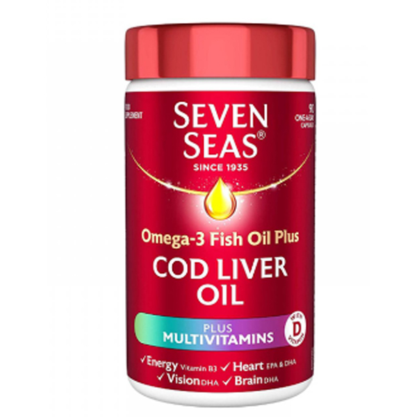 Seven Sea's Omega-3 Fish Oil Plus Cod Liver Oil Plus Multivitamin 90 Capsules (UK)