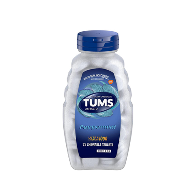 Tums Ultra Strength 1000 Peppermint Antacid Chewable 72 Tablets