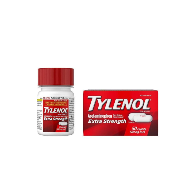 Tylenol Extra Strength 500 mg Acetaminophen, Pain Reliever & Fever Reducer, 50 Tablets