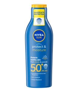 NIVEA Sun Protect & Moisture SPF 50+ sunscreen lotion UVA UVB protection 48-hour hydration Vitamin E glycerin water-resistant biodegradable