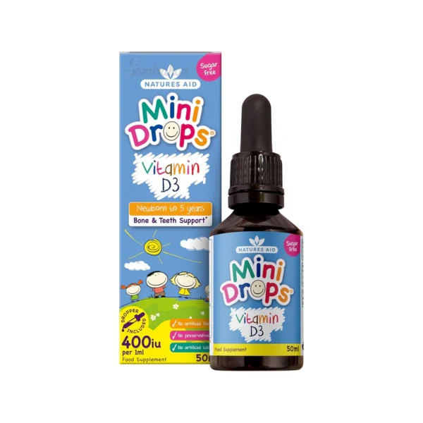 Natures Aid Vitamin D3 Mini Drops for Infants and Children Bone & Teeth Support (UK) 50mL (Newborn to 5 Years)